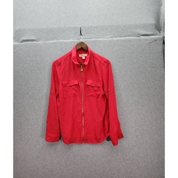 Michael Michael Kors Womens Pink Zip-Up Jacket Gold Accents Multiple Pockets Siz - Picture 1 of 10